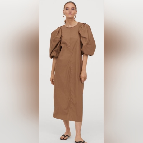 H&M Dresses & Skirts - H&M Brown‎ RETRO 2020 DRESS WITH BALLOON SLEEVE